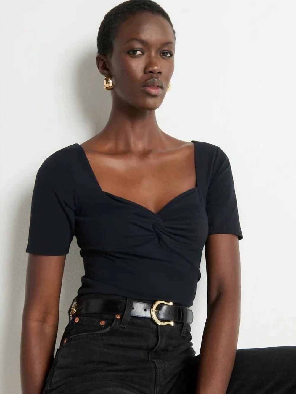 Nation LTD - Black Twist-Front Square Neck Top